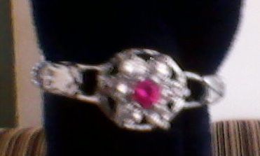 Anel Prata com Strass e detalhe rosa